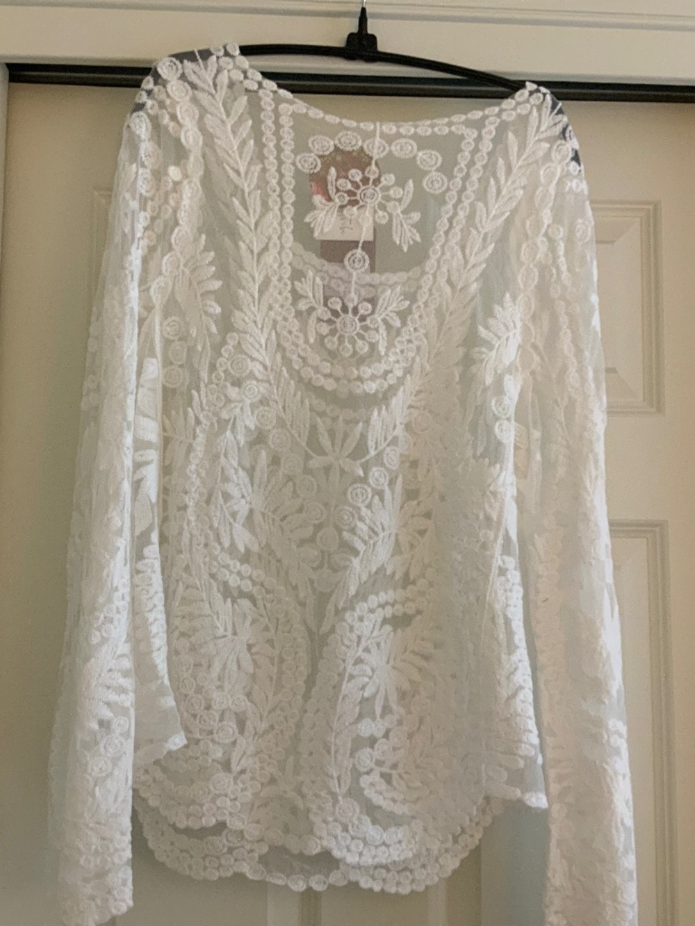 New White Lace Long Sleeve Gypsy Boho Blouse Top Feminine Sexy Women's Shirt